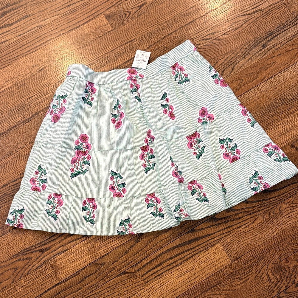J. Crew NWT Floral Tiered A-Line Skirt in Mint and Pink, XS